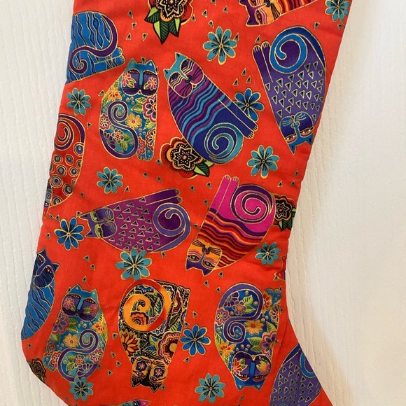 Handmade Laurel Burch Fabric Pattern Christmas Cat Stocking - Picture 4 of 6